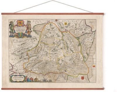 Poster In Posterhanger - Historische Oude Kaart Drenthe - 50x70 cm - Kader Hout - Ophangsysteem - Vintage Plattegrond
