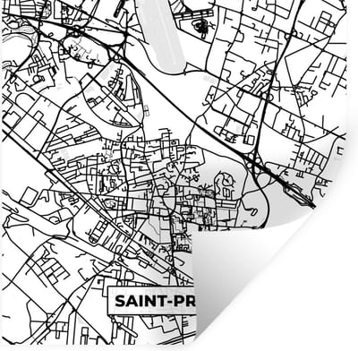 Muurstickers - Sticker Folie - Stadskaart - Saint-Priest - Plattegrond - Kaart - Frankrijk - Zwart wit - 100x100 cm - Plakfolie - Muurstickers Kinderkamer - Zelfklevend Behang XXL - Zelfklevend behangpapier - Stickerfolie