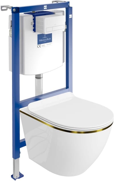 VILLEROY&BOCH VICONNECT H112 - Inbouwreservoir - SOFI SLIM GOLD LINE - Rimless Soft-close - Wandcloset Toiletset Bedieningsplaat Wit