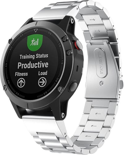 By Qubix - Geschikt voor Garmin bandje - 26mm Quickfit - Stalen schakelband - Zilver - Geschikt voor Garmin Fenix 7X / 6X / 5X