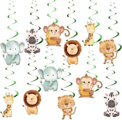 AYNKH 12 stuks jungle-themafeest hangende werveldecoraties, dierenfeestdecoraties, safari verjaardagsfeestjes met - ShopVlot