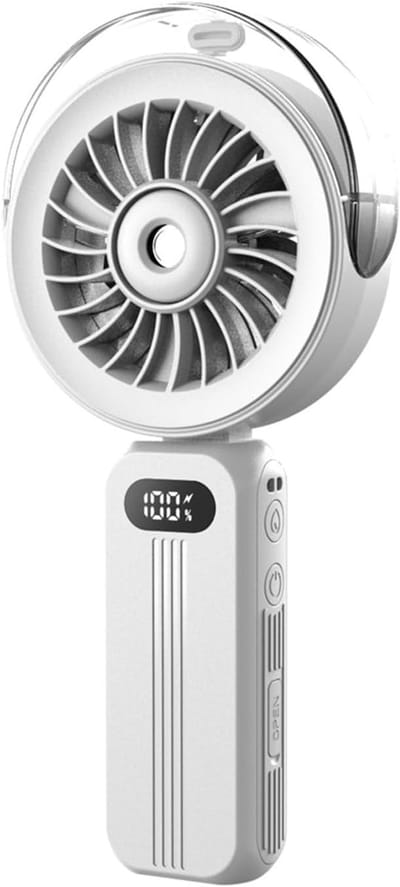 Ventilator - Mini Ventilator - Hand Ventilator - Draagbare Handventilator Met Vernevelingsfunctie - 4000mah Oplaadbare Batterij - Krachtige Ventilator Met 4 Instelbare Snelheden - Persoonlijke Verkoeling Voor Op Reis (Wit)