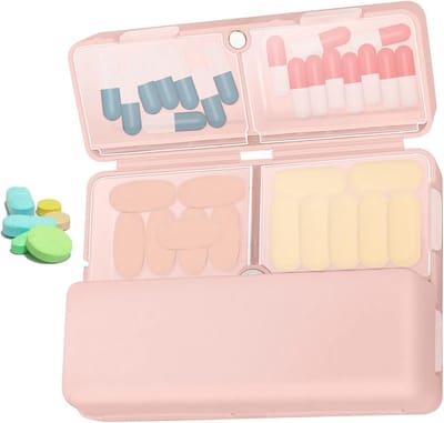 Vouwbare Pillendoos met Grote Capaciteit voor Vitamines, Supplementen en Medicatie - Handige en Draagbare Organiser (Roze)