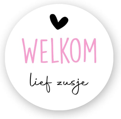 25x Sluitsticker Welkom lief Zusje - Roze - 40 mm - Geboorte Sticker - Sluitzegel - Sticker Geboortekaart - Baby nieuws - Trakteren Broer Zus Basisschool Kinderdagverblijf - Sluitzegel - Wensetiket - Traktatiestickers Pimp Studio