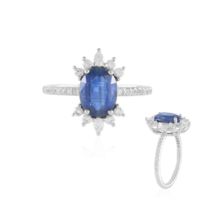 Cavill - 925 Sterling Zilver Ring - Platina Geplateerd - Nepal Kyaniet 2,05 ct & Zirkonen 2,68 ct - Elegant Blauw