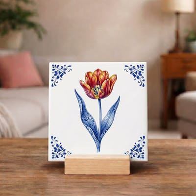 Delftsblauw Tegeltje 11x11 Tulp – Bloemen Wanddecoratie Cadeau