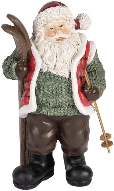 Clayre & Eef Kerstdecoratie Beeld Kerstman 15x11x25 cm Groen Rood Kunststof