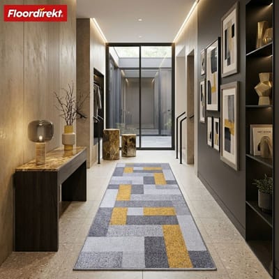 Floordirekt Tapijtloper Op Maat New York - 80 x 100 cm - Geel - Moderne Antislip Loper Voor Hal, Keuken & Entree - Met Gel-Rug Voor Extra Grip - Onderhoudsvriendelijk & Duurzaam - Verkrijgbaar In Verschillende Kleuren & Maten