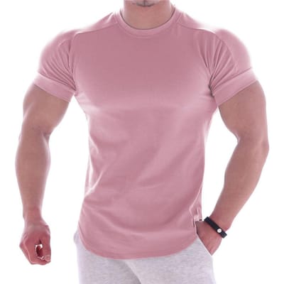 Gespierde fitnesskleding voor heren Sport-T-shirt Strak Sko Elastisch Training Sneldrogend Kleding Casual korte mouwen XL pink