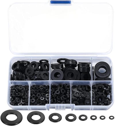 500 stuks sluitringen van kunststof, rubberen sluitringen, zwart, er zijn 8 gangbare maten M2/M2.5/M3/M4/M5/M6/M8/M10, nylon afstandshulzen