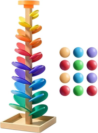 Muzikale Knikkerbaan - Sorteren Spelen - Cognitieve Ontwikkeling - Gladde Houten Constructie - 30 x 375 x 4 cm - Multicolor