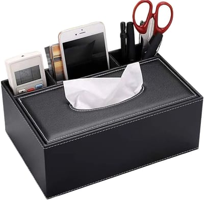Tissuebox - Tissueboxhoes - Weefselhouder - voor Woonkamer, Slaapkamer en Kantoor - Leer - Zwart