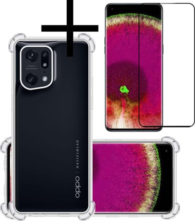 Hoesje - Met Screenprotector - Geschikt voor OPPO Find X5 - Sterk & Shockproof - Siliconen Case - Back Cover - Telefoon Hoes - Shock Proof - Transparant