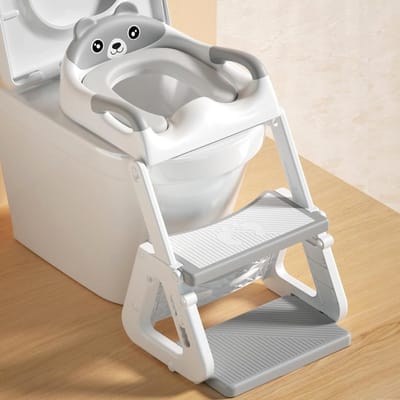 2-in-1 toiletbril - toiletbrilhoes - WC Verkleiner - WC Verkleiner met Trapje - kindertoiletbril - PVC - grijs