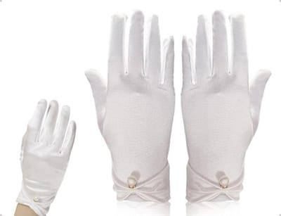 NTHProducts - Elegante Korte Satijnen Bruids Handschoenen - Stretch - Perfect voor Bruiloften - Wit - Geschikt voor Feest en Dans - 23cm