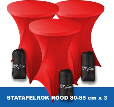 Statafelrok Rood x 3 – 2 jaar garantie met Opbergtas - ∅ 80-85 x 110 cm - Statafelhoes - Luxe Extra Dikke Stretch Sta Tafelrok voor Statafel – Kras- en Kreukvrije Hoes