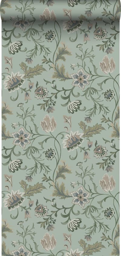ESTAhome behang vintage bloemen celadon groen - 53 cm x 10.05 m - 139413