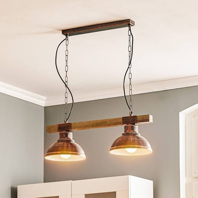 Luminex Hanglamp Hakon 2-lamps roestbruin/hout naturel
