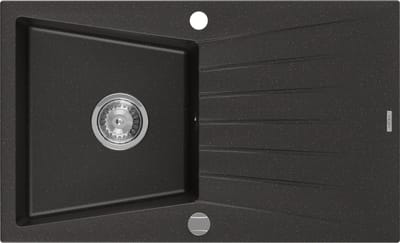 Mexen Cesar granieten spoelbak 1-komorig met afdruiprek 775 x 470 , zwart/goud metallic, chroom sifon - 6514771010-75