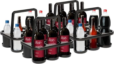 Novaliv 4X Flessendrager voor 24 Flessen - Stabiele Houding - Drankenmand Kunststof, Stapelbaar, 32x23x28cm Antraciet - Ideaal voor Keuken & Kelder Drankenmand Bierdrager Drankendrager Flessendoos
