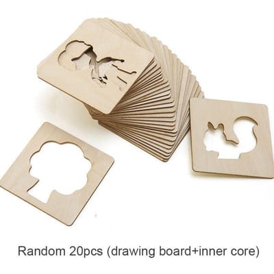 20 pièces Jouets de Dessin Montessori pour Enfants Ensemble de Pochoirs en Bois à Peindre DIY Jouet Créatif Puzzle de Coloriation Jouets Éducatifs Pour Enfants Cadeau