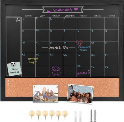 Magnetisch Bord 60 x 80 cm, Combinatie van Schoolbord en Prikbord, Rustieke Lijst voor Planning en Organisatie