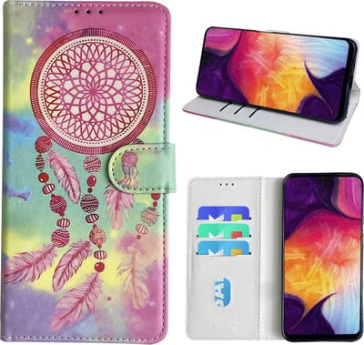Hoesje geschikt voor Samsung Galaxy A50 Bookcase met dromenvanger print Roze
