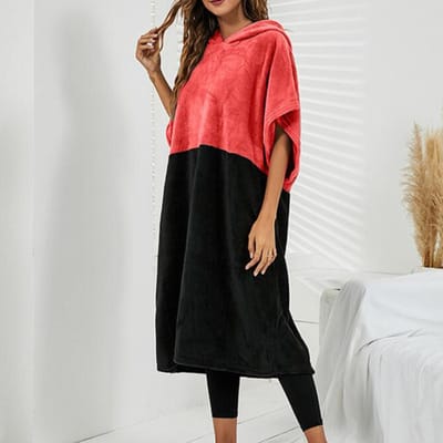 Wisselbadjas Colorblock Vleermuismouw Warm Comfortabel Draagbaar Surfponcho Handdoek Rood Zwart M M rood zwarte kleur