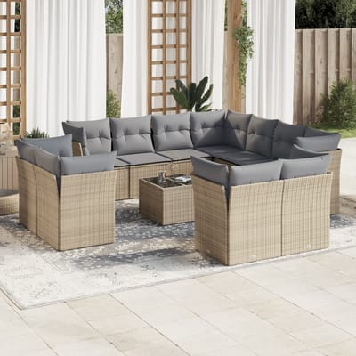 vidaXL - 12-delige - Loungeset - met - kussens - poly - rattan - beige