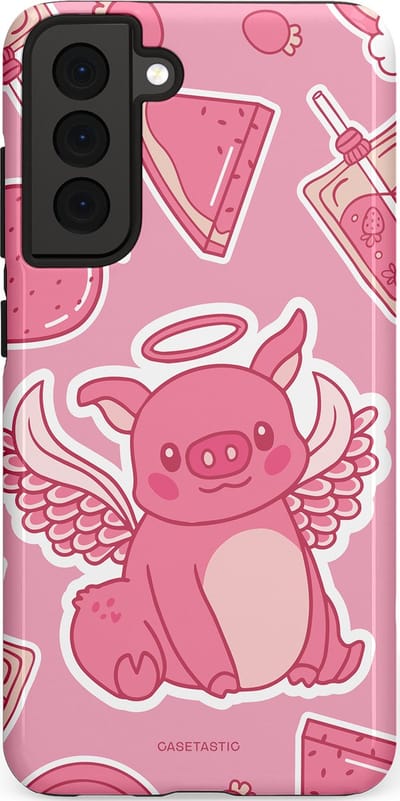 Casetastic Hoesje Geschikt voor Samsung S21 FE - Stijlvolle Beschermende Duo-layer Case - Varken vleugels
