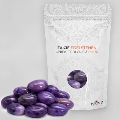 Bixorp Zak met Trommelstenen Amethist - 200g - 100% Natuurlijke Amethist Trommelsteen uit 000 - Edelsteen Knuffelsteen