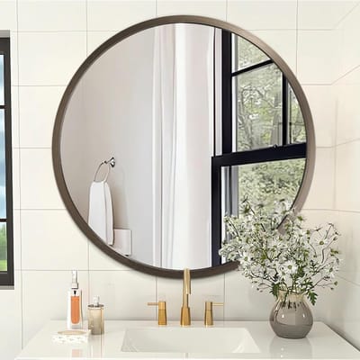 Moderne Badkamer Spiegel met Metaal Frame 50x50cm - Antiroest Wandspiegel voor Badkamer en Wastafelmeubel in Caffe Stijl