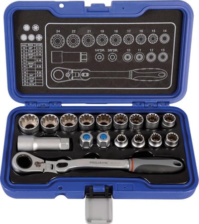 Doppenset GearTech 1/4" + 3/8"- Ratel Vergrendeling en Flex Head 17-dlg. E-TX