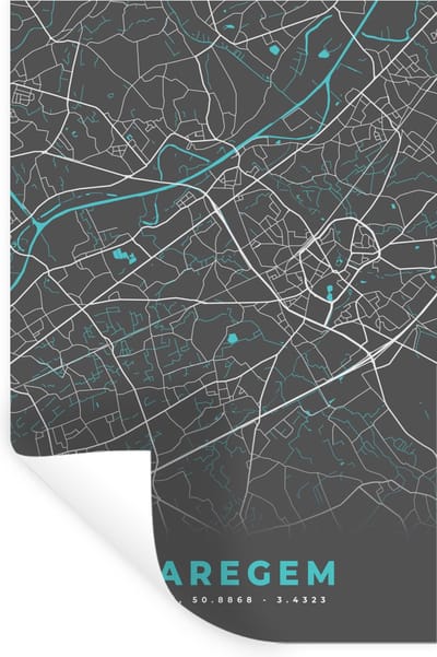 Muurstickers - Sticker Folie - België – Waregem – Stadskaart – Kaart – Blauw – Plattegrond - 20x30 cm - Plakfolie - Muurstickers Kinderkamer - Zelfklevend Behang - Zelfklevend behangpapier - Stickerfolie