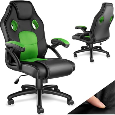 tectake® Racing bureaustoel - Gamingstoel met schommelfunctie - Ergonomische directiestoel - In hoogte verstelbare, draaibare stoel met wielen - PC-Stoel - Gamestoel - Maximale belasting 100 KG - Afmeting (LxBxH) 68x69x104,5 - 114,5 cm - Zwart/groen