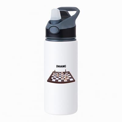 Hacebo® - Schaken met eigen naam waterfles met rietje zwart - Schaken - Schaker - Denksport - water fles - 650ML