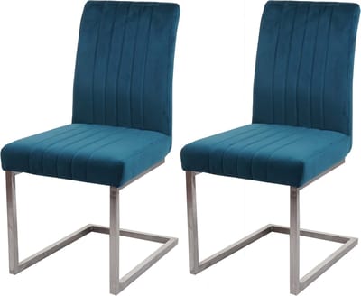 Set van 2 sledestoelen MCW-L14, bezoekersstoel conferentiestoel, fluweel geborsteld roestvrij staal ~ turquoise-blauw