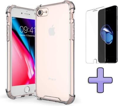 HB Hoesje Geschikt voor Apple iPhone SE 2022 / SE 2020 Transparant - Anti Shock Hybrid Back Cover / Glazen Screenprotector