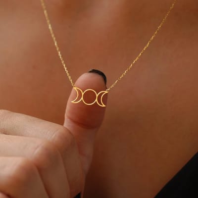 Triple Lune Déesse Soleil Pentagramme Acier Inoxydable Hécate Colliers Sorcière Luna Collier Bijoux esotericos y brujeria or