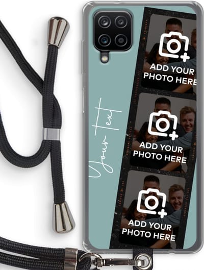 Gepersonaliseerd - Case Company® - Hoesje met koord geschikt voor Samsung Galaxy A12 hoesje met Koord - Filmrol N°1 - Telefoonhoesje met Zwart Koord - Bescherming aan alle Kanten en Over de Schermrand
