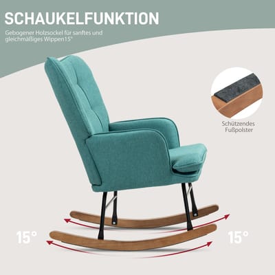 Schommelstoel Met Hocker - Comfortabele Fauteuil Met Hoge Rugleuning En Armleuningen - Voor Woonkamer En Slaapkamer - Stof Donkergroen