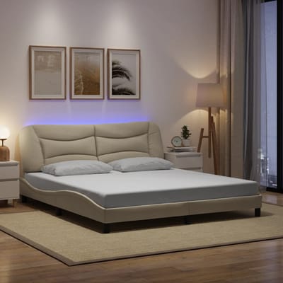 vidaXL - Bedframe - met - LED - zonder - matras - "Hvar" - 180x200 - cm - stof - crème
