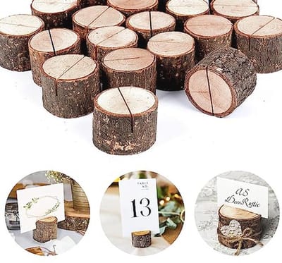 Set van 20 Houten Tafelkaarthouders met Jute Touw en Kaarten voor Bruiloften en Feesten