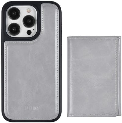 UNIQ Accessory Back Cover - Geschikt voor iPhone 15 Pro - Grijs - Inclusief afneembare pasjeshouder