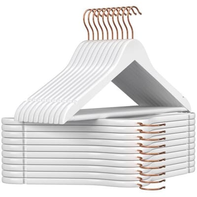 Ochama Houten Kledinghangers Set van 20 met Schoudergroeven voor Kostuums, Overhemden, Jassen, Wit, Roségoud