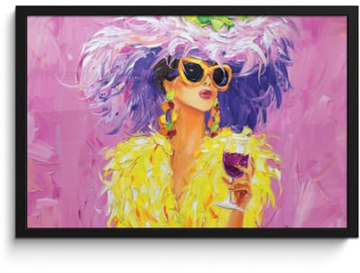 Poster in lijst - Fotolijst 60x40 cm - Posters - Zonnebril - Vrouw - Jas - Veren - Posterlijst zwart - Decoratie - Wanddecoratie woonkamer - Muurdecoratie slaapkamer