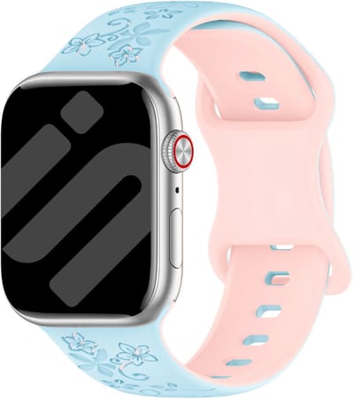 Strap-it Flower Siliconen bandje - horlogebandje geschikt voor Apple Watch 1/2/3/4/5/6/7/8/9/10/11/SE/Ultra (2) (38/40/41/42mm) - blauw/roze