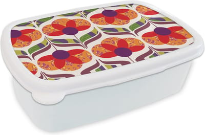 Broodtrommel Wit - Lunchbox Retro - Flower Power - Vintage - Kleuren - Brooddoos 18x12x6 cm - Brood lunch box - Broodtrommels voor kinderen en volwassenen