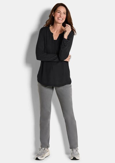 Blouseshirt met chiffon inzet - zwart - Gr. 19 van Goldner Fashion