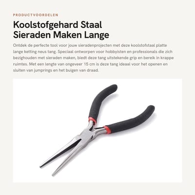 Dailygoods- Neus Tang Koolstofstaal - Lange Ketting Tang - Naald Neus Tang - Sieraden Maken Tool - Handige Reparatie Tool - 15 cm Lang - Sieradentang